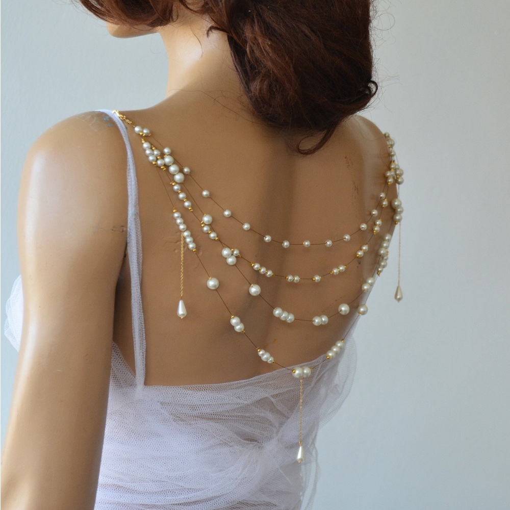 Elegant Pearl Beaded Back Necklace Bridal